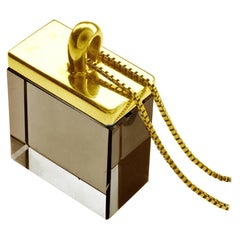 Collier pendentif contemporain en or jaune 18 carats avec quartz fumé
