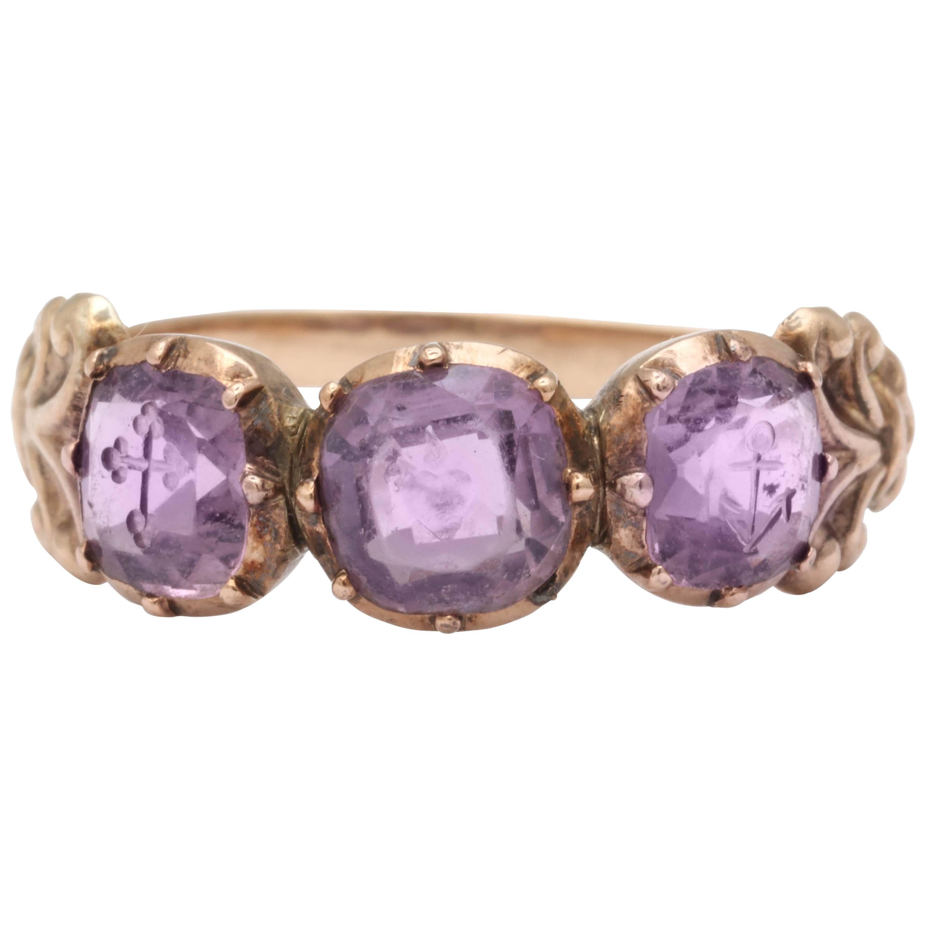 Divine Amethyst Gold Faith Hope und Charity-Ring
