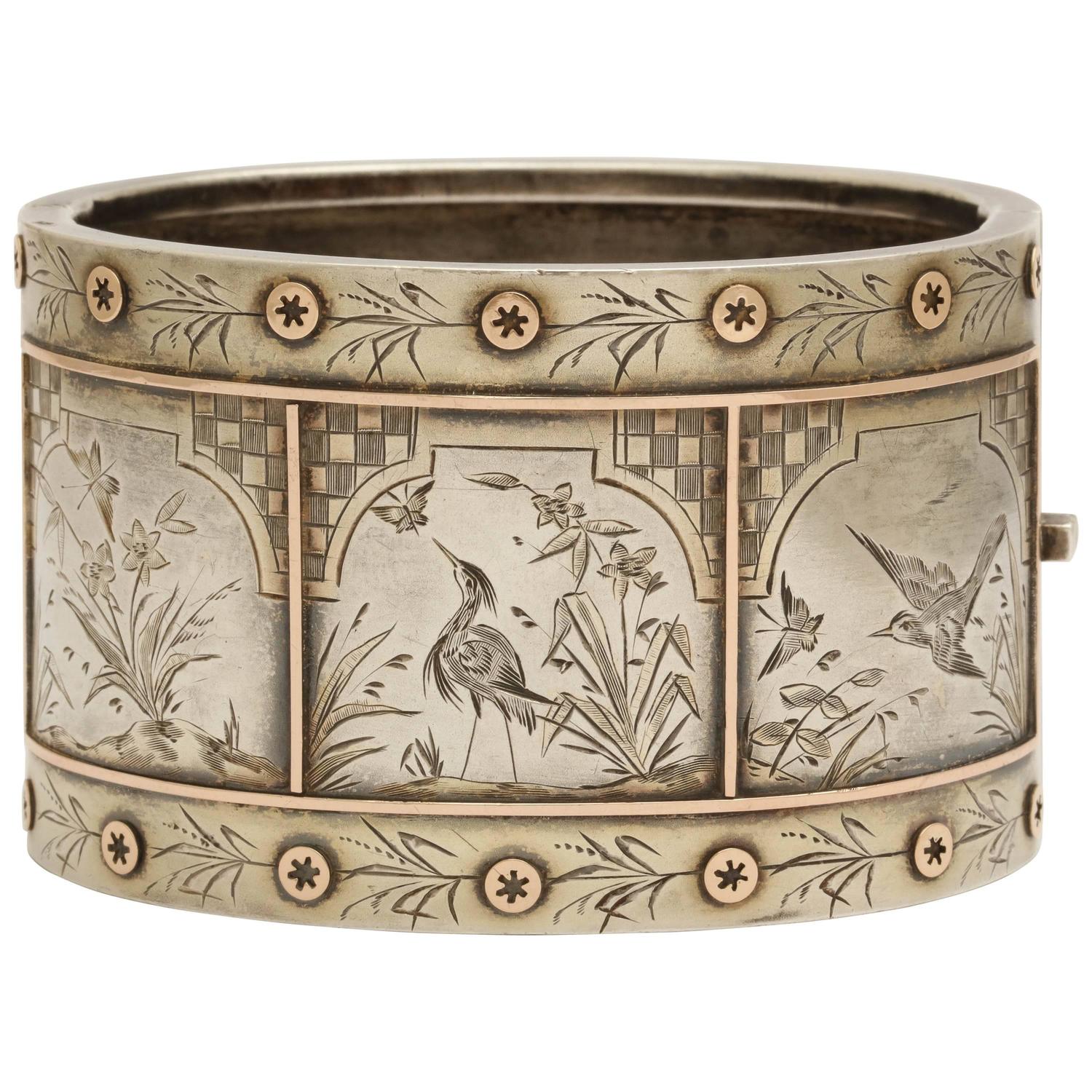 Japanese Silver Two Color Gold Aesthetic Bangle Bracelet ...