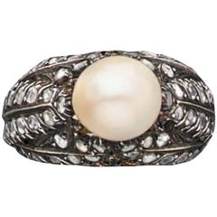 1920s Buccellati Pearl Diamond Silver Gold Ring