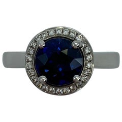 2.50ct Carat Fine Ceylon Blue Sapphire and Diamond 18k White Gold Halo Ring