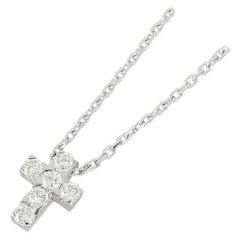 Vintage Van Cleef & Arpels Mini Cross Diamond 18k White Gold Pendant Necklace