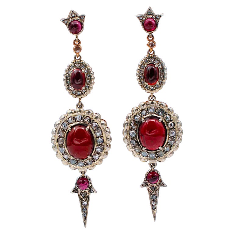Garnets, Diamonds, 14 Karat Rose Gold and Silver Dangle Earrings For ...