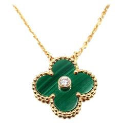 Van Cleef & Arpels Limited Edition Alhambra Diamond Malachite Gold Necklace