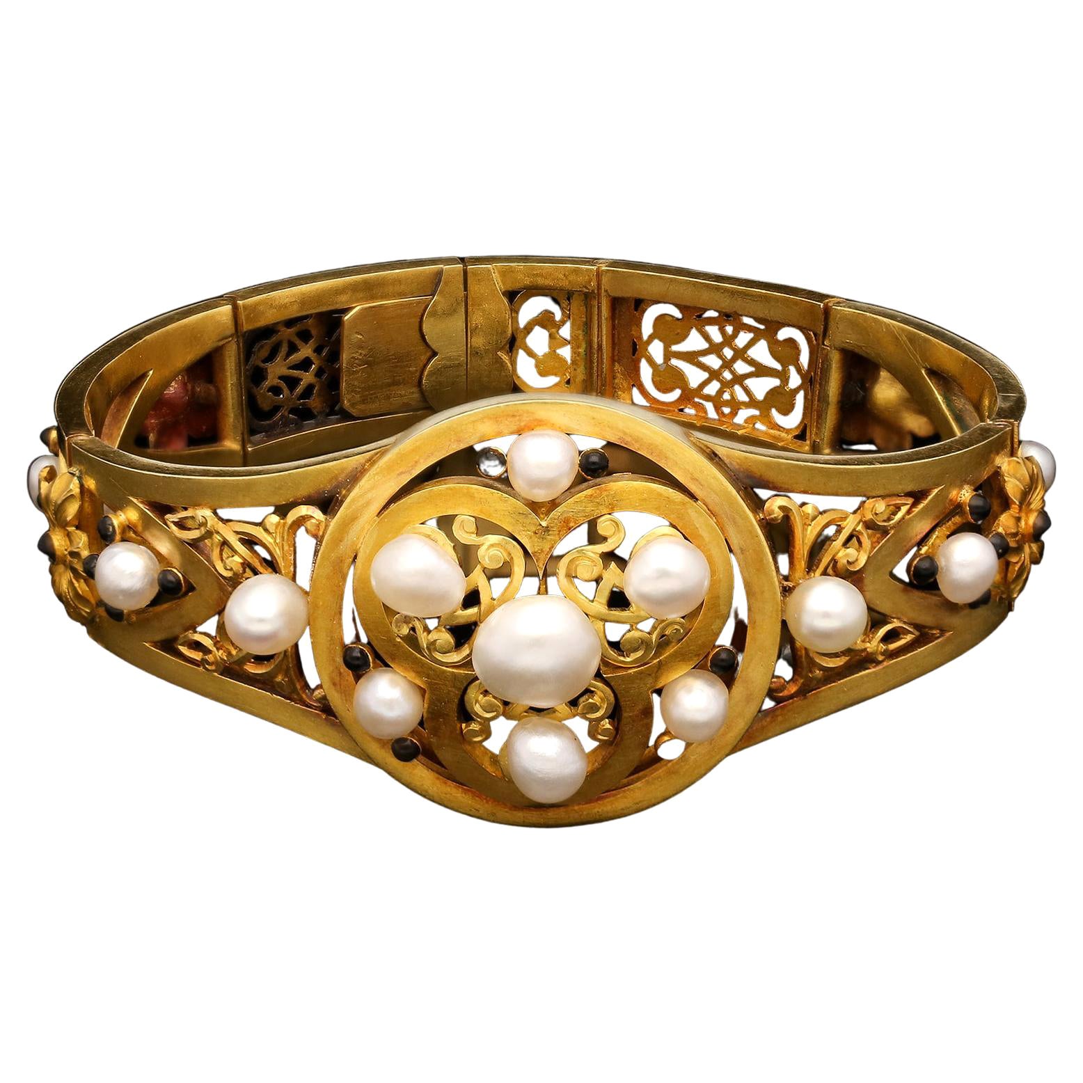 Antique Micromosaic and Gold Bangle, circa 1850 at 1stDibs