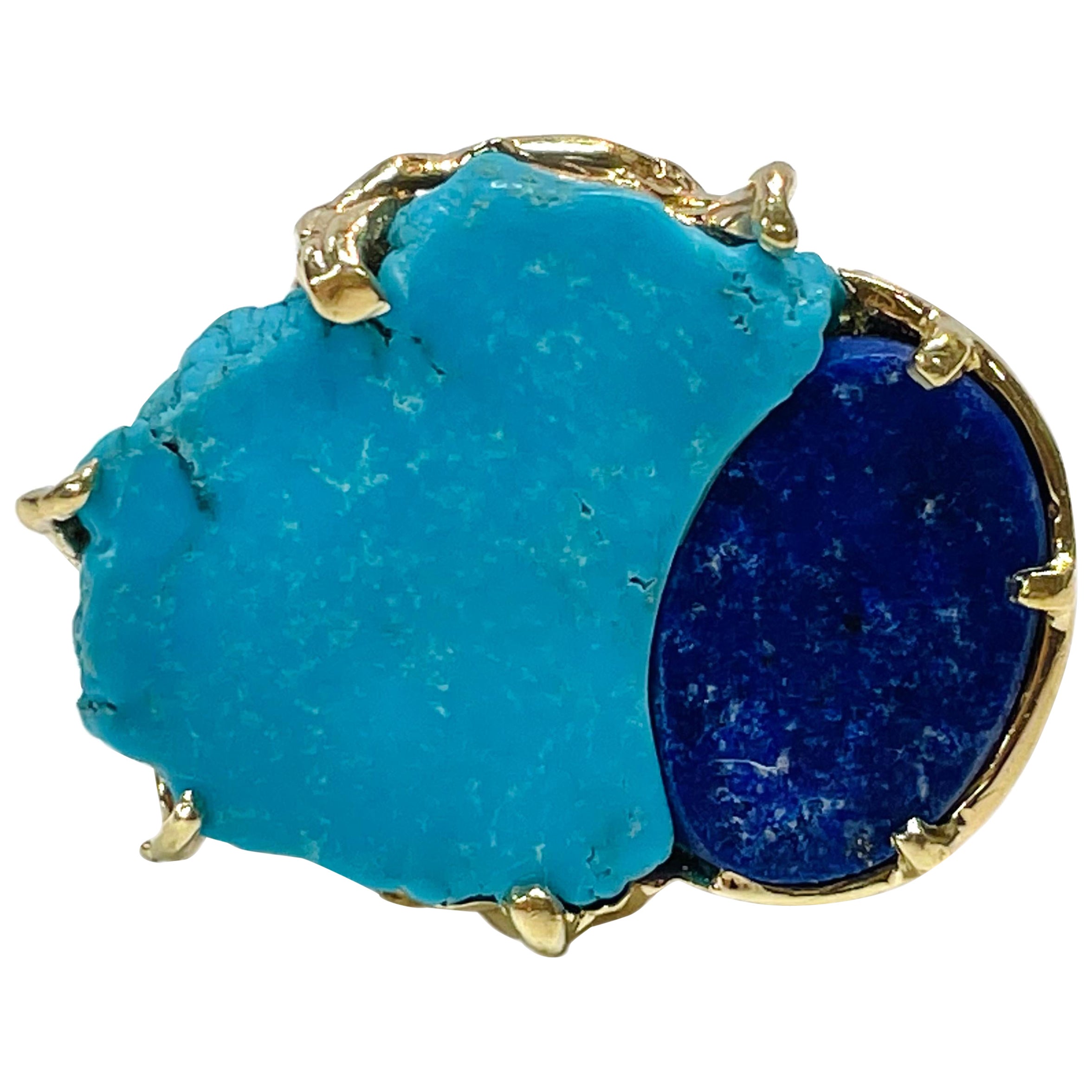 Turquoise Lapis Lazuli Free-Form Cocktail Ring For Sale