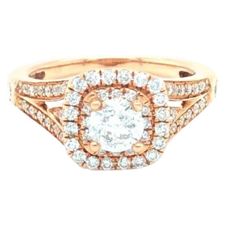 1.40 Cttw. Round Brilliant Diamond Halo Engagement Ring 14k Rose Gold For Sale