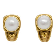 Estate Mabe Pearl and 14k Yellow Gold Earrings