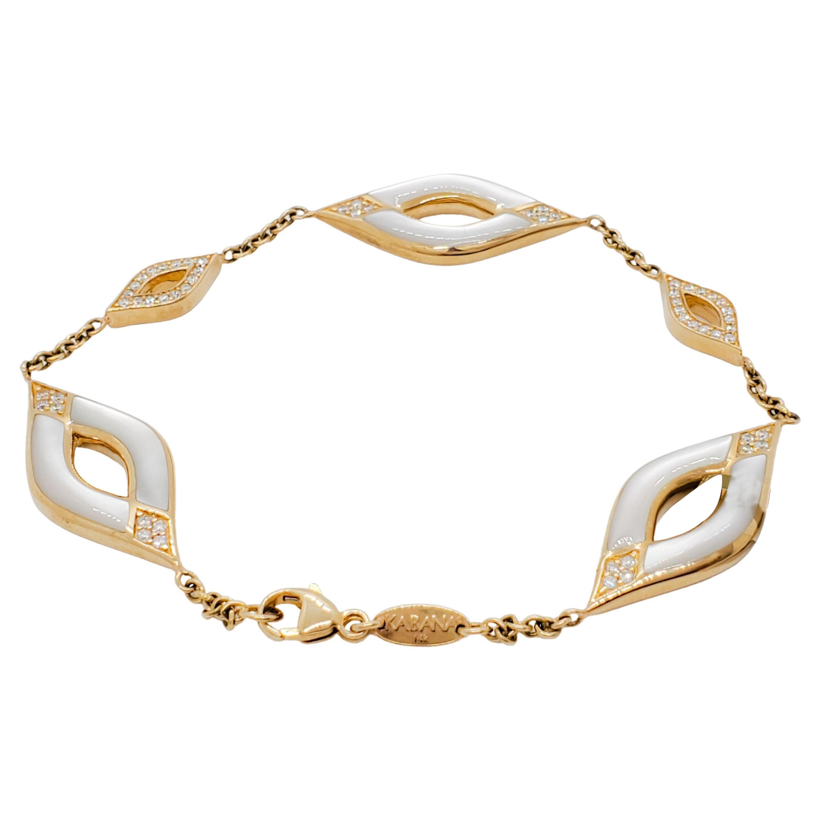 Estate Kabana White Mother of Pearl and Diamond Bracelet in 14k Yellow Gold