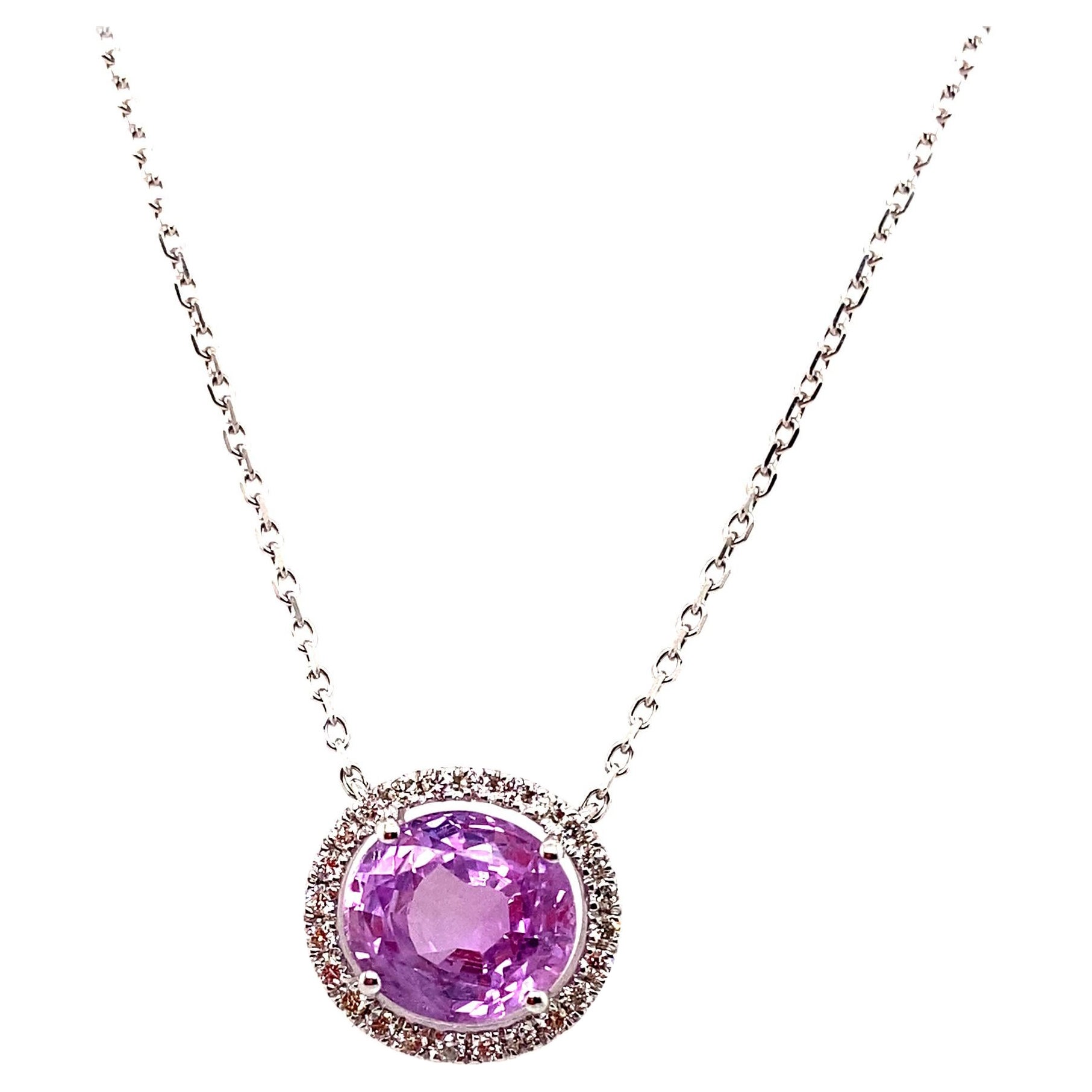 3.07Carat No Heat Purple Sapphire and Diamond Pendant Necklace For Sale
