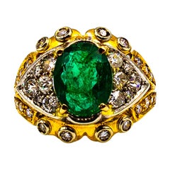 Art Deco Style 5.20 Carat Emerald White Diamond Yellow Gold Cocktail Ring