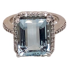 Aquamarine Diamond Ring 14k Gold, 6 TCW Certified