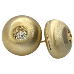 White Sapphire in Yellow Gold Dome Stud Earrings