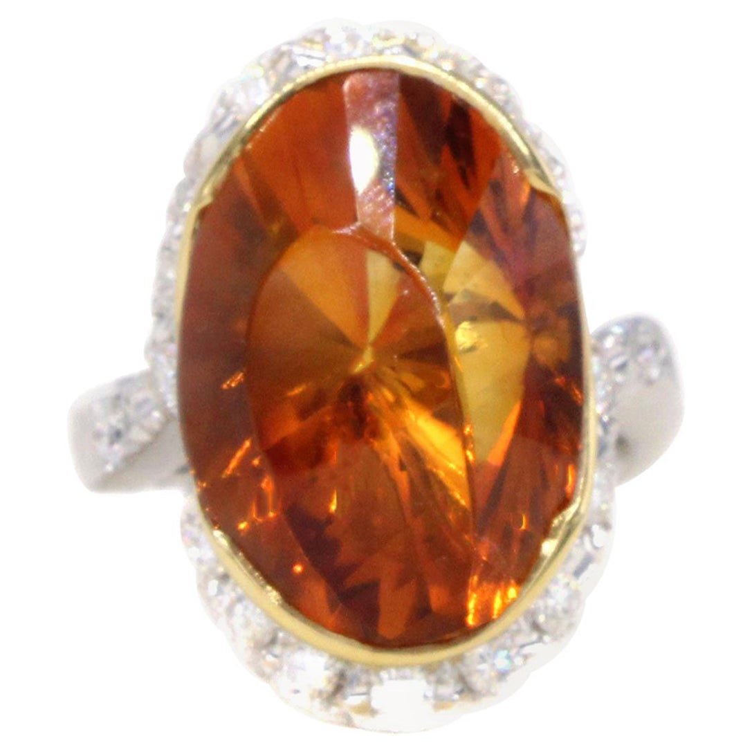  Unique 1970s Madeira Citrine Diamond Platinum 18 Karat Gold Ring For Sale