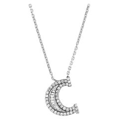 Baguette Diamond C Initial Necklace 14K Solid White Gold, Valentine's Day Gift