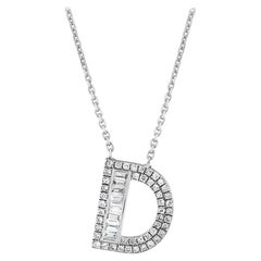 Letter D Baguette Diamond Necklace 14K Solid White Gold, Valentine's Day Gift