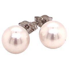 Akoya Pearl Stud Earrings 14k White Gold Certified