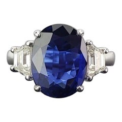 Certified Sapphire and Diamond Three Stone Ring