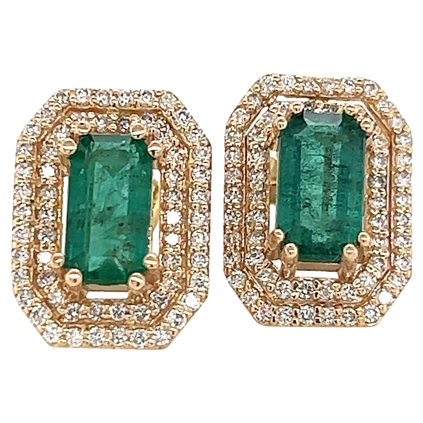 Emerald Diamond Stud Earrings 14k Gold 2.52 TCW Certified