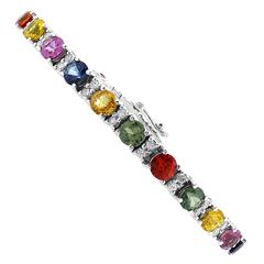 Multicolor Sapphire Diamond Gold Bracelet