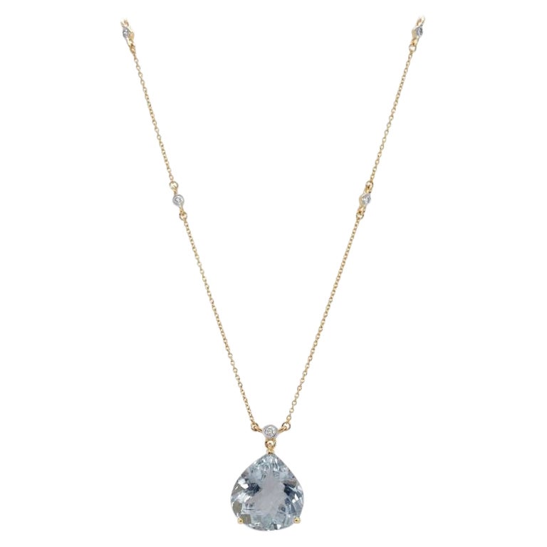 18ct Yellow Gold Aquamarine and Diamond Pendant and Necklace
