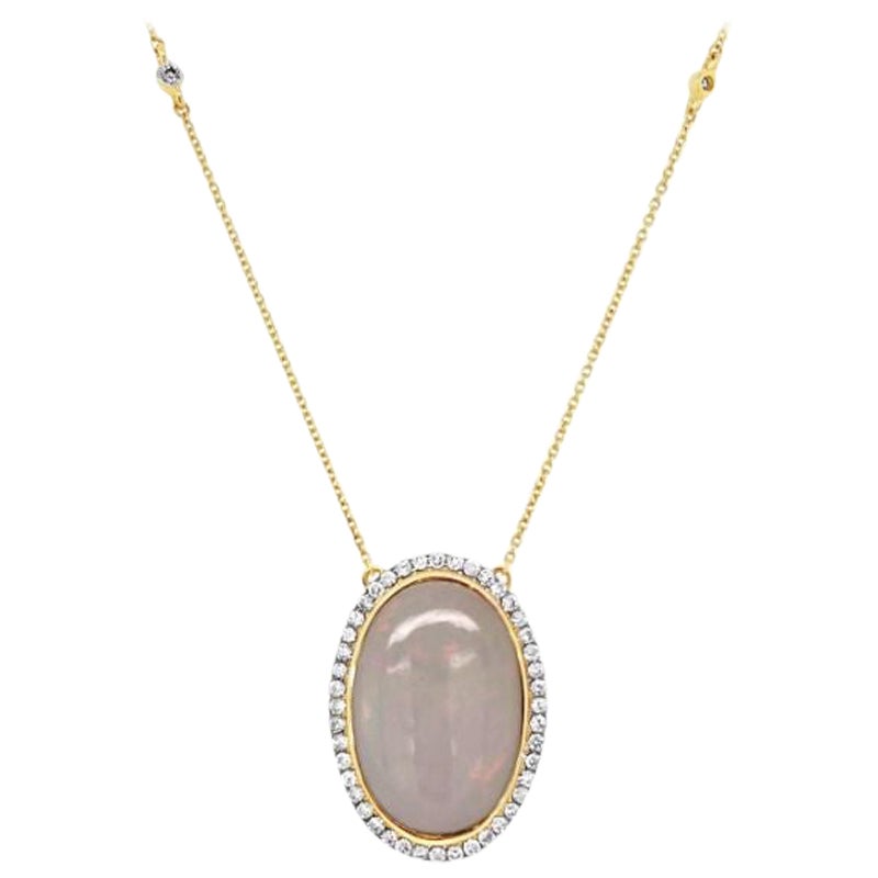 18ct Yellow Gold Opal and Diamond Necklace and Pendant For Sale
