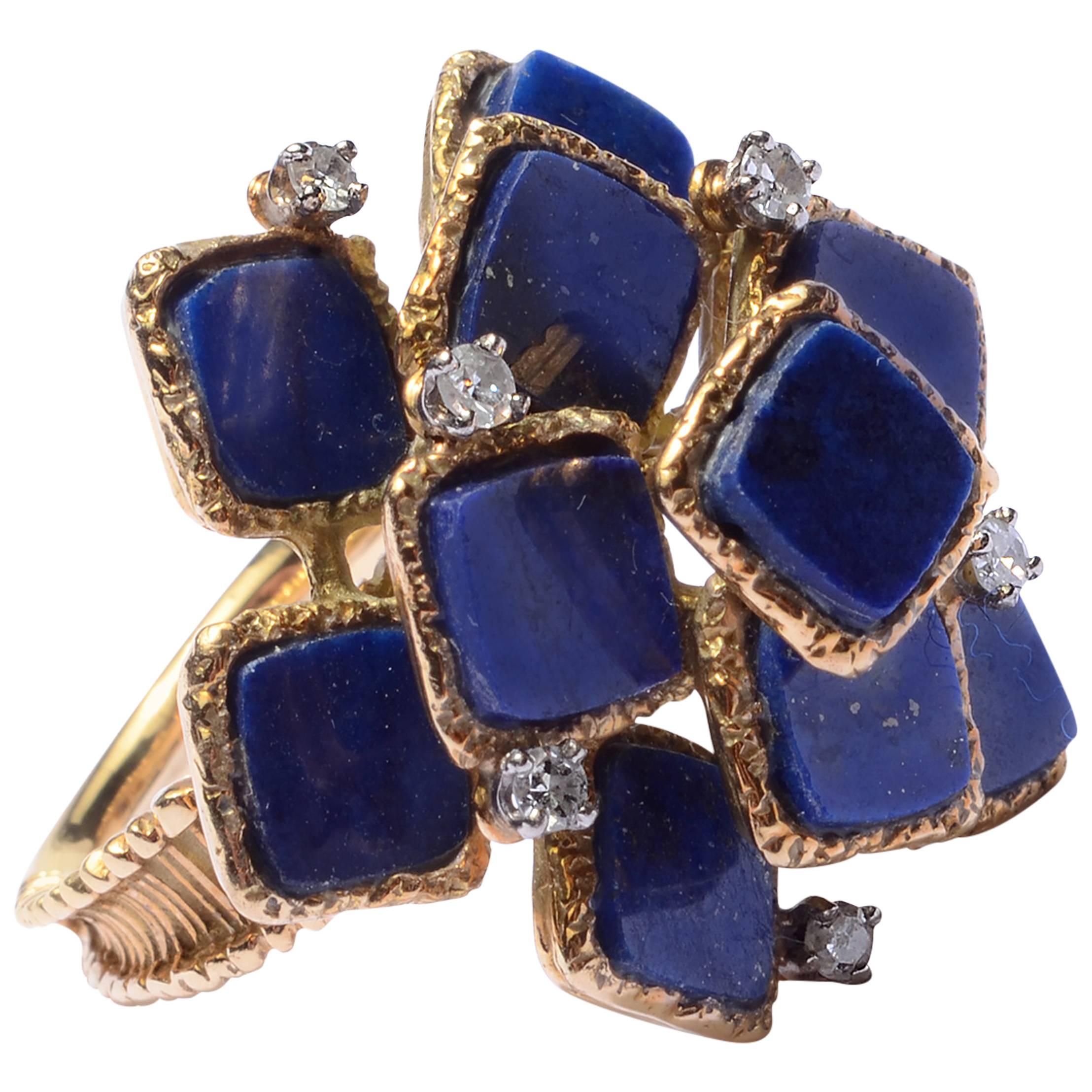 Lapis and Diamond Gold Ring