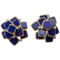 Lapis Lazuli Gold Earrings with Diamonds