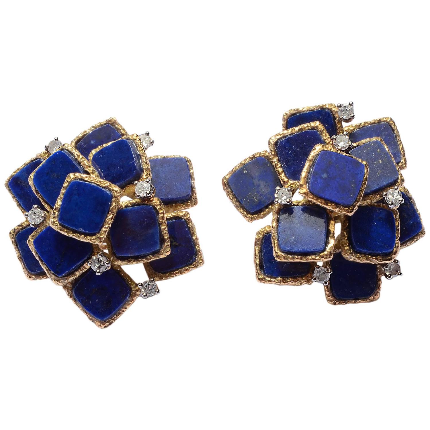 Lapis Lazuli Gold Earrings with Diamonds at 1stdibs