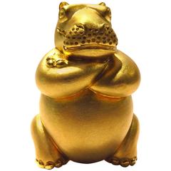 Insanely Adorable Henry Dunay Hippo with Attitude Gold Brooch Pin