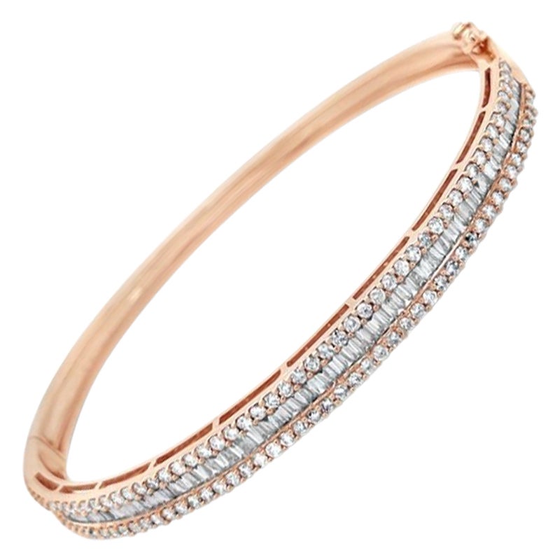 18ct Rose Gold Diamond Hinged Bangle For Sale