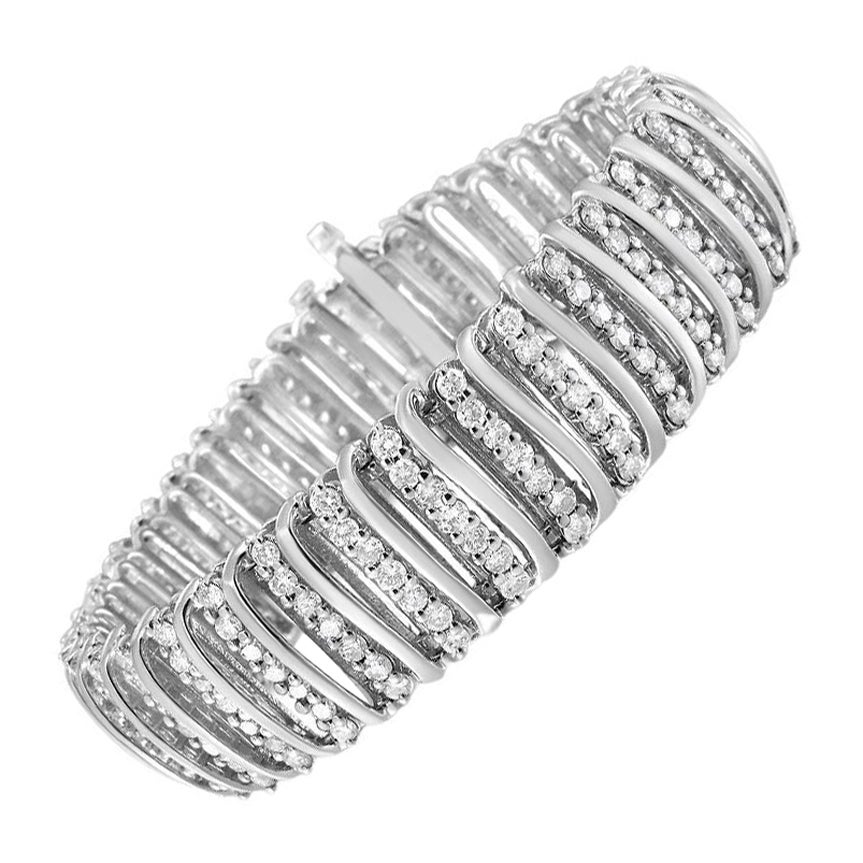 .925 Sterling Silver 8 1/2 Carat Diamond 7 Row Chevron "S" Link Tennis Bracelet