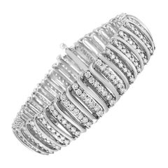 Used .925 Sterling Silver 8 1/2 Carat Diamond 7 Row Chevron "S" Link Tennis Bracelet