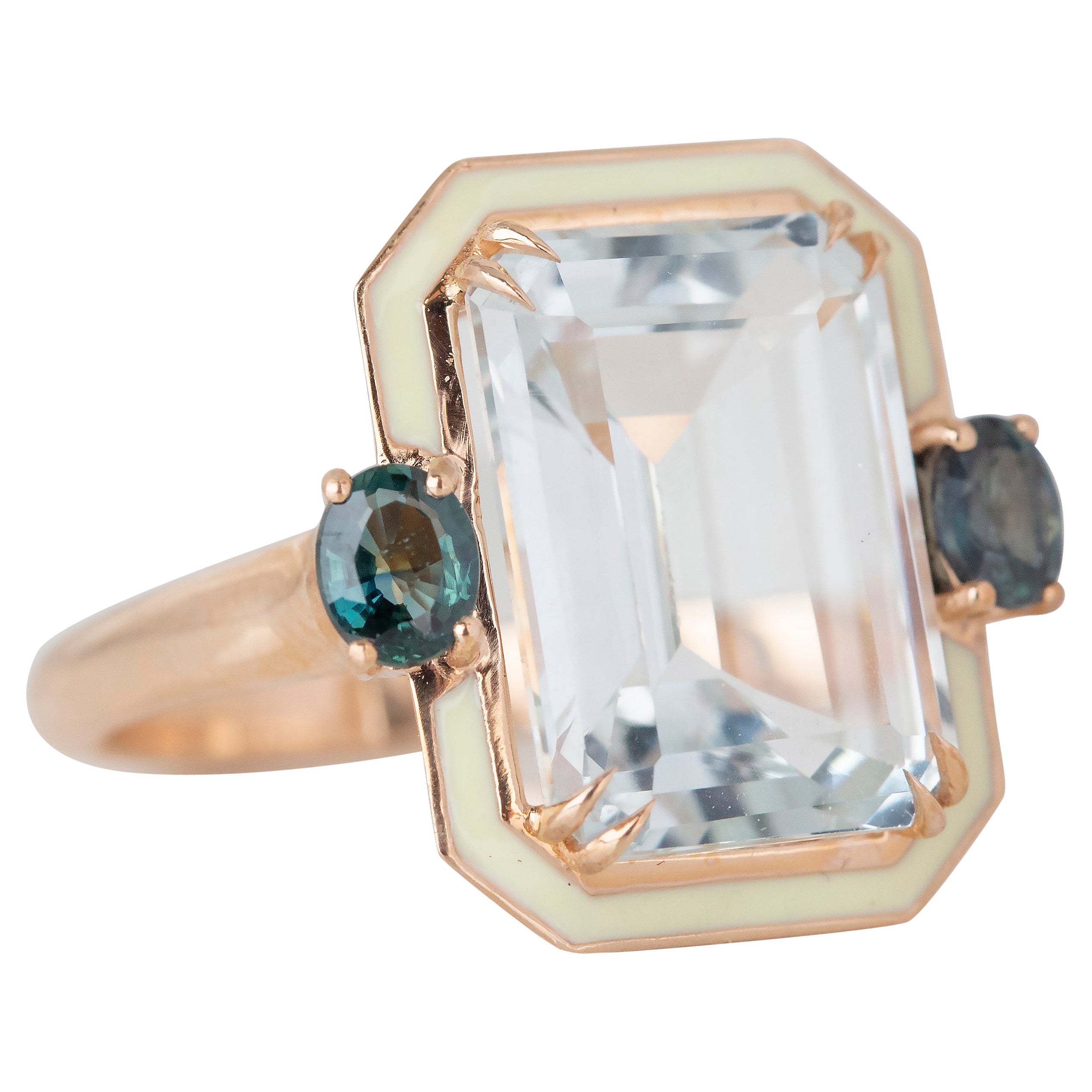 Art Deco Style 6.50 Ct Topaz and Montana Sapphire 14K Gold Cocktail Ring