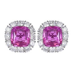 No Heat Pink Sapphire Diamond Platinum Cluster Earrings