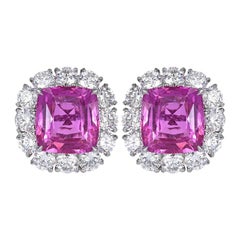 No Heat Pink Sapphire Diamond Platinum Cluster Earrings