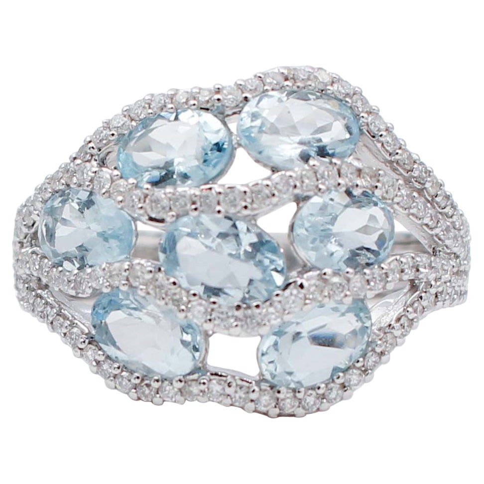 Aquamarine, Diamonds, 18 Karat White Gold Modern Ring For Sale