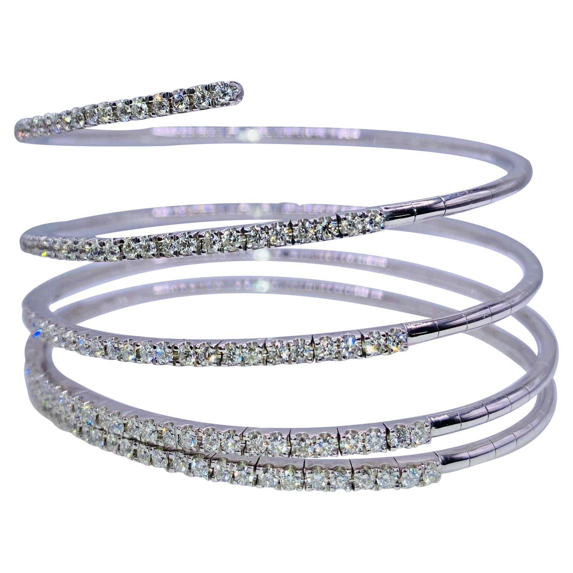 14k White Gold 3.4ctw Diamond Flexible Double Wrap Bracelet - American  Jewelry