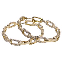 Diamond Paper Clip Hoop Yellow Gold Earrings