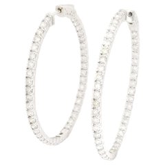 4 Carat Diamond Oval Hoop Earrings 14 Karat White Gold