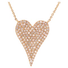 14K Diamond Pave Heart Pendant Necklace Yellow Gold