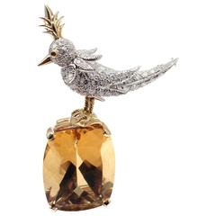 Tiffany & Co. Schlumberger Citrine Diamond Gold Bird on a Rock Brooch