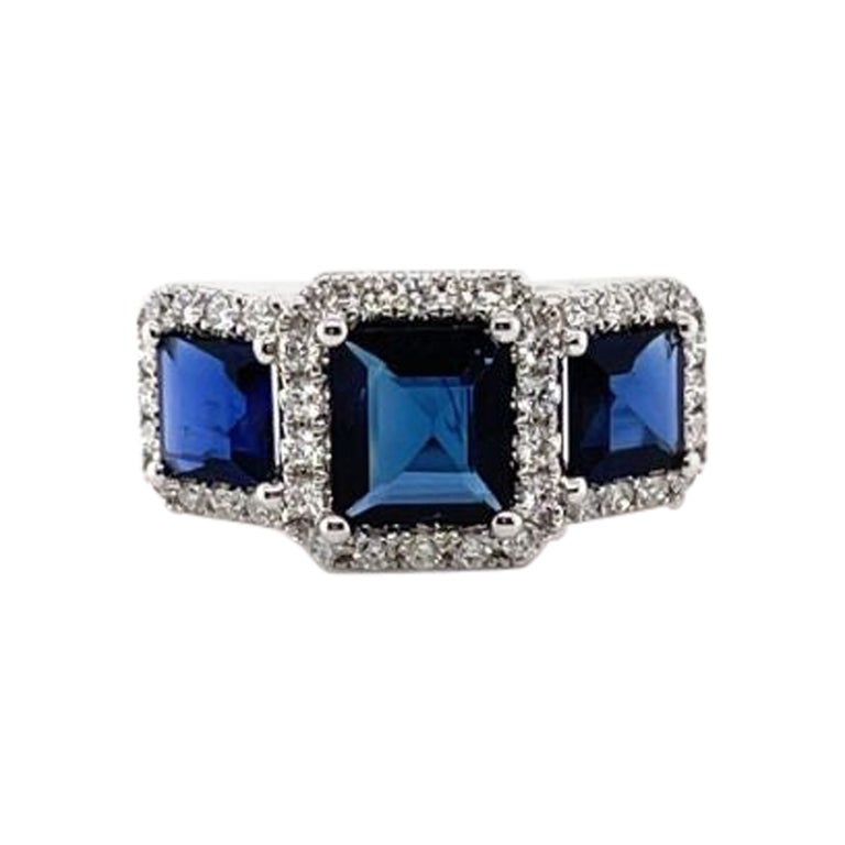 For Sale:  Imperial Jewels 18ct White Gold Trilogy Burmese Blue Sapphire & Diamond Ring 6