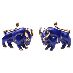 David Webb Enamel Gold Bull Cufflinks