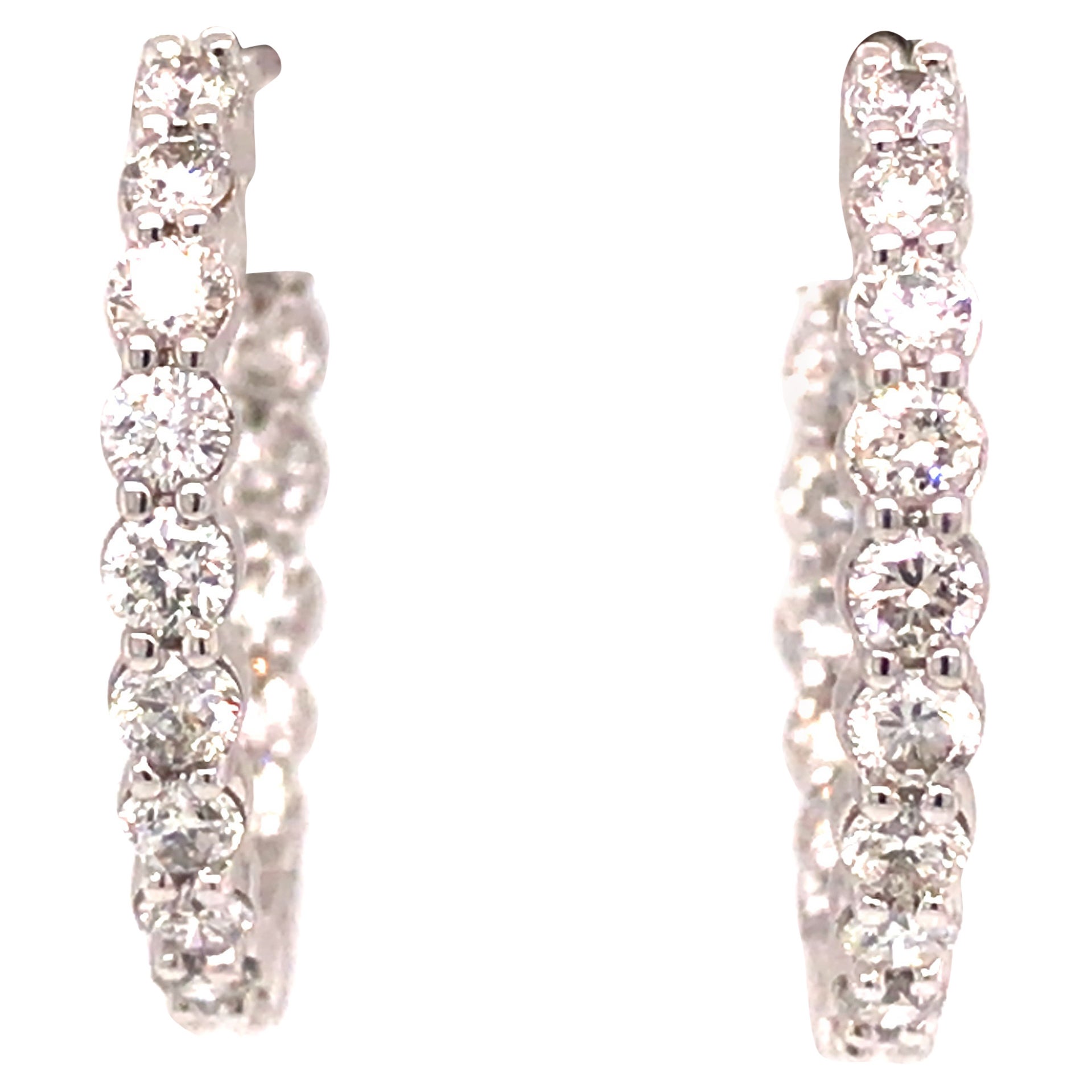 14K Diamond in / Out Hoop Earrings White Gold For Sale