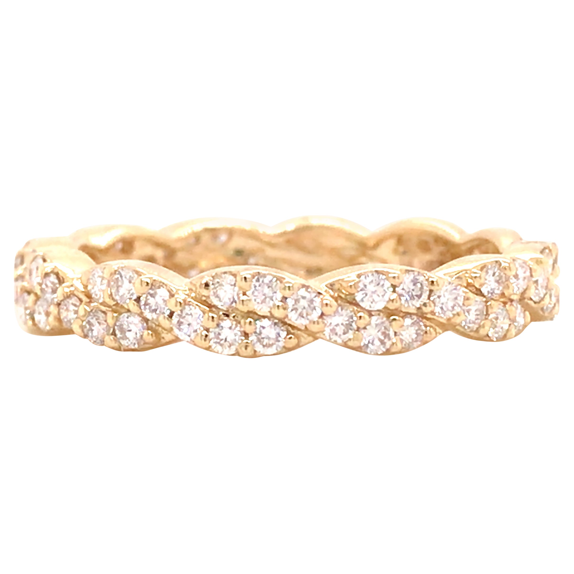 14K Diamond Twist Band Yellow Gold For Sale