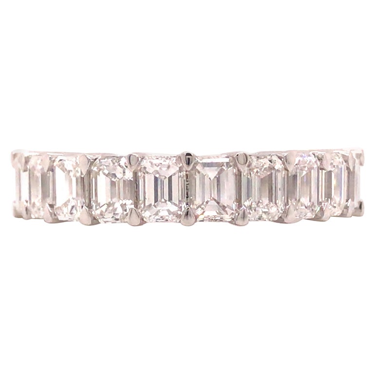 Platinum Emerald Diamond Halfway Eternity Band For Sale at 1stDibs