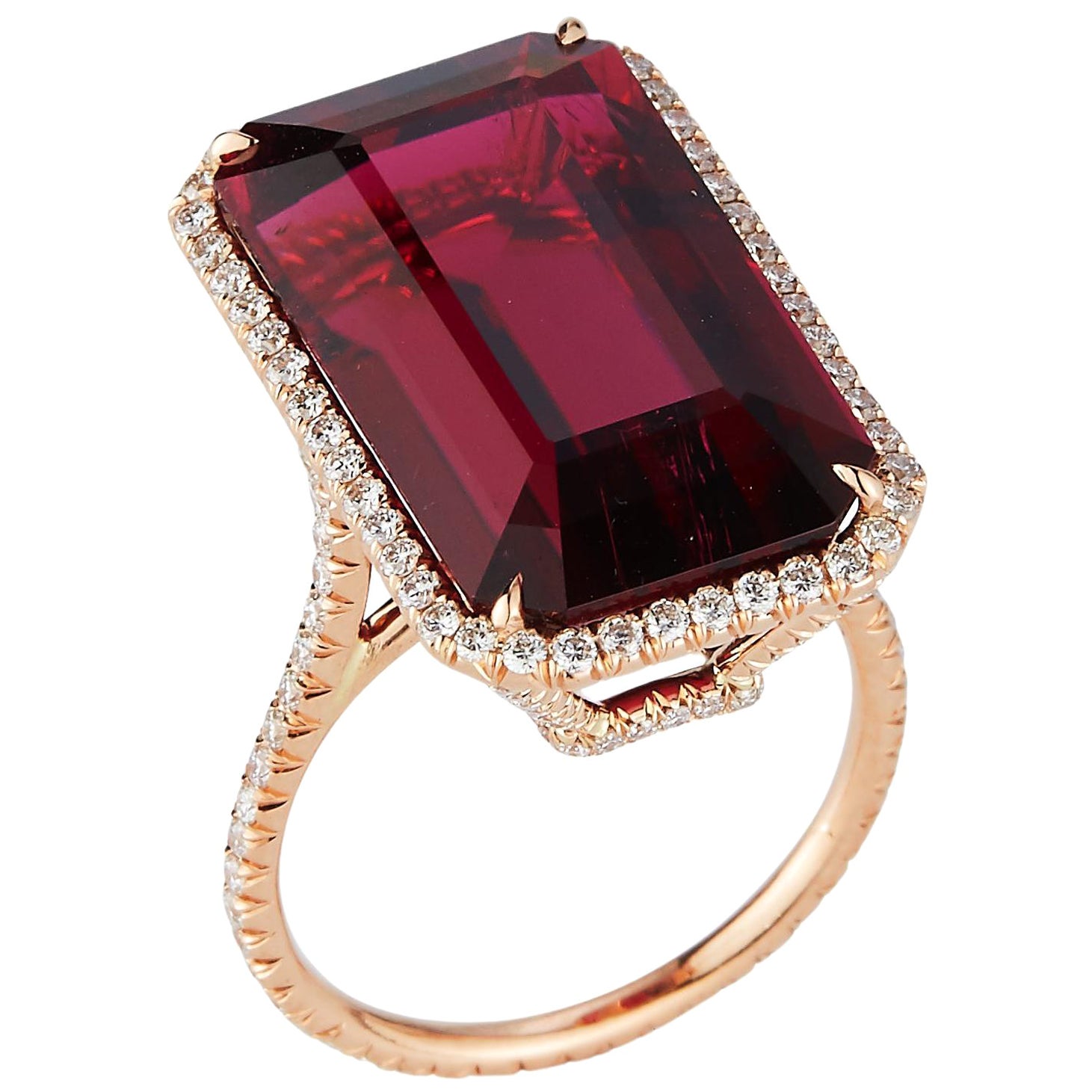 20 Carat Rubellite Tourmaline and Diamond Cocktail Ring For Sale