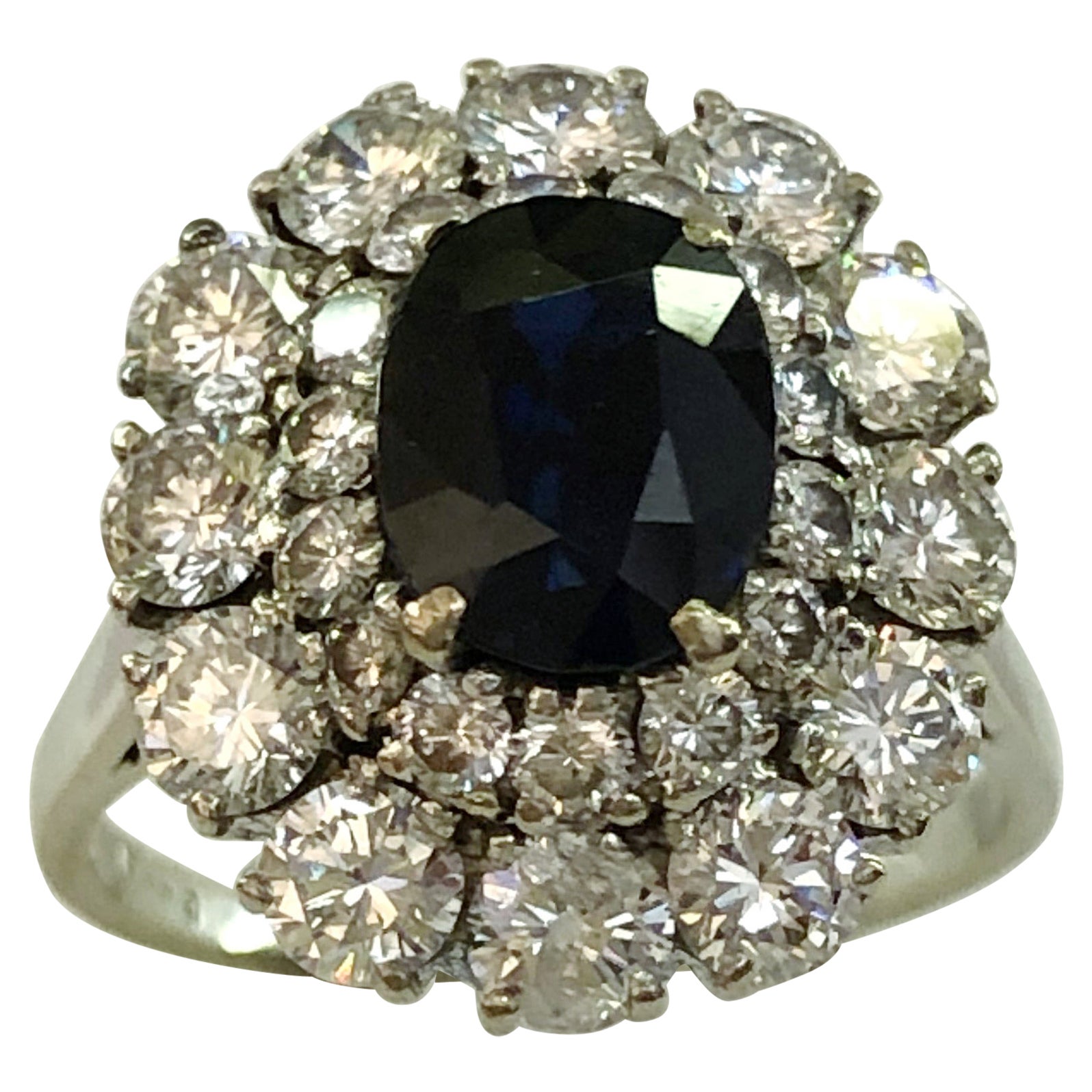 18 Karat White Gold Sapphire and Diamond Ring For Sale