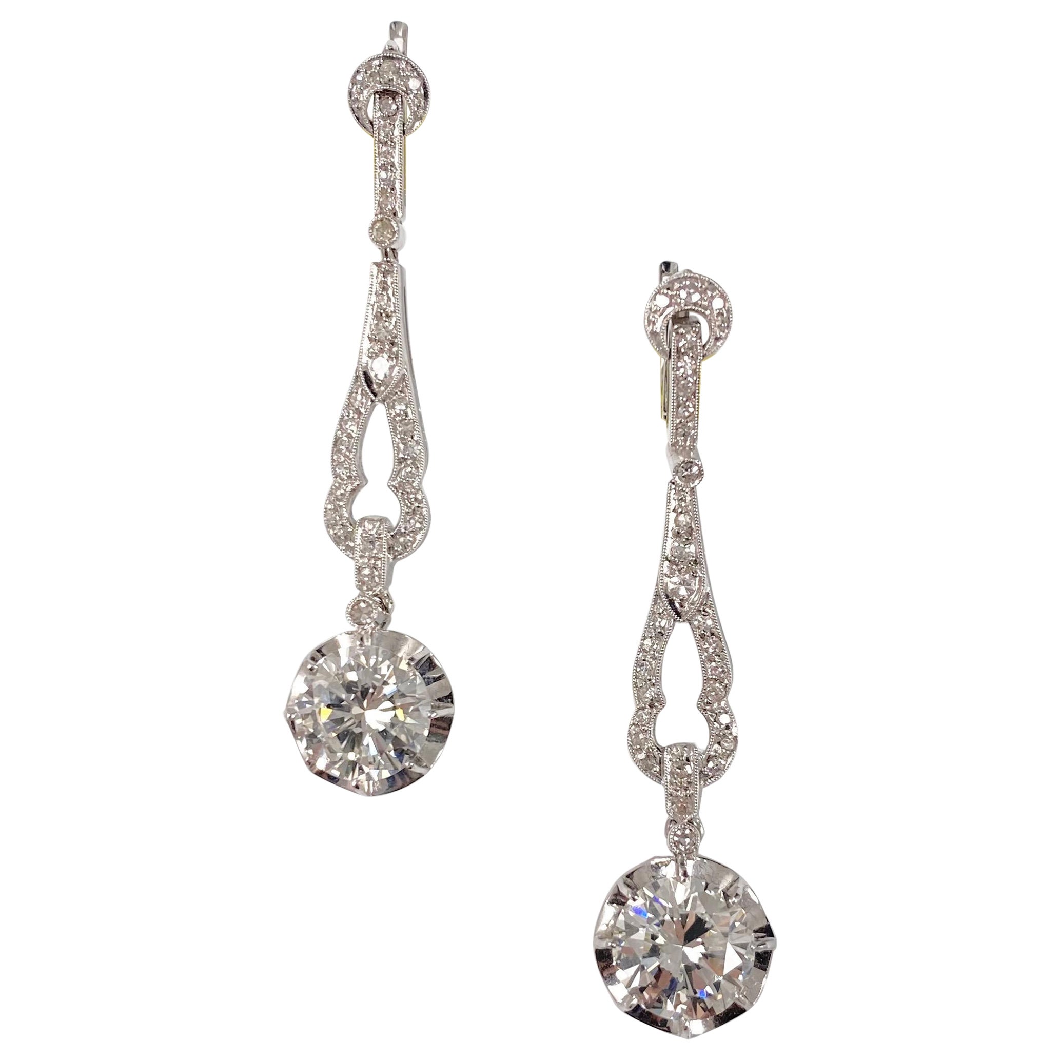 Art Deco Diamond 2 stone Diamond Drop Earrings at 1stDibs